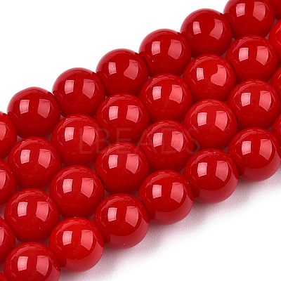 Opaque Solid Color Glass Beads Strands GLAA-T032-P8mm-04-1