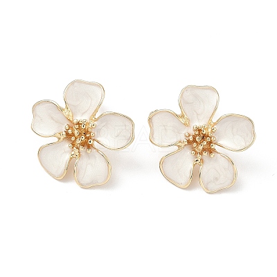 Flower Alloy Enamel Stud Earrings EJEW-P310-01G-01-1