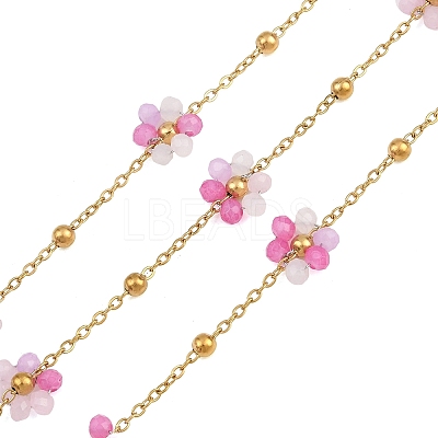 Glass & 304 Stainless Steel Cable Chain Beaded Chains SA-CBAD321-03D-1