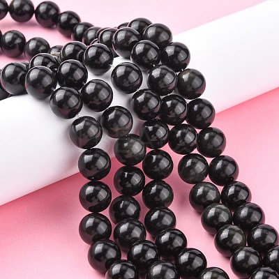 Natural Obsidian Beads Strands X-G-G099-14mm-24-1