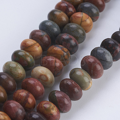 Natural Polychrome Jasper/Picasso Stone/Picasso Jasper Beads Strands G-P354-03-8x5mm-1