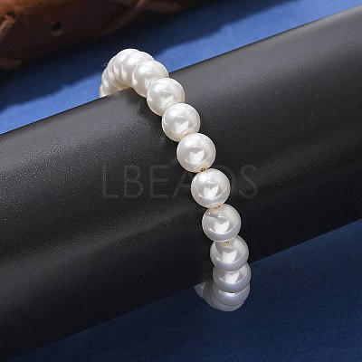 Shell Pearl Beaded Slider Bracelet with Brass Snake Chain X-BJEW-B066-01B-02-1