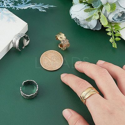 4Pcs 4 Style Ion Plating(IP) 304 Stainless Steel Cuff Rings STAS-UN0032-84-1