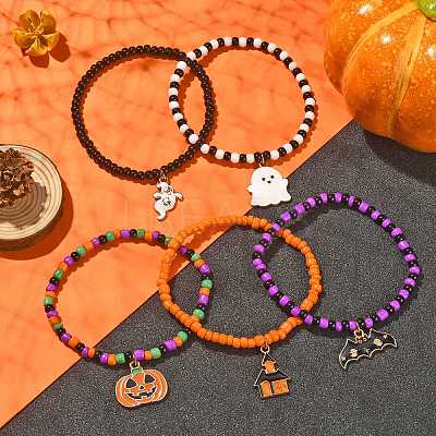 5Pcs 5 Style Glass Seed Beaded Stretch Bracelets Set BJEW-TA00275-1