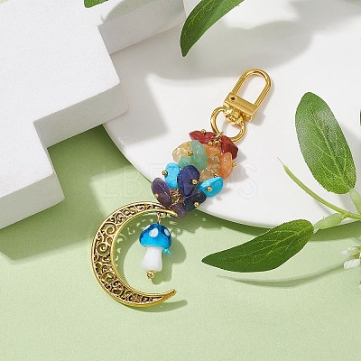 Alloy Hollow Moon & Lampwork Mushroom Pendant Decorations HJEW-JM01612-03-1