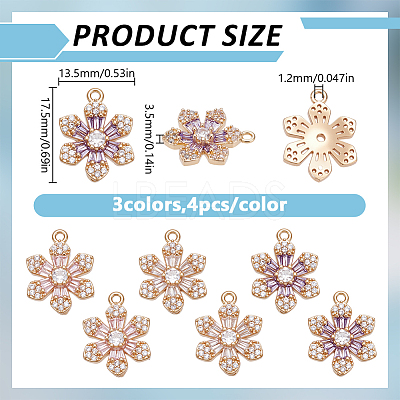 12Pcs 3 Colors Brass with Cubic Zirconia Pendants KK-DR0001-57-1