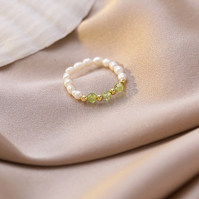 Natural Freshwater Pearl with Glass Beaded Stretch Finger Rings WGD00E3-05-1