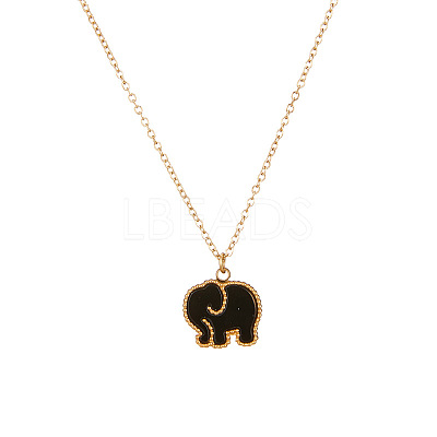 304 Stainless Steel & Dyed Natural Shell Black White Double Sided Elephant Pendant Cable Chain Necklaces for Women WGC210C-01-1