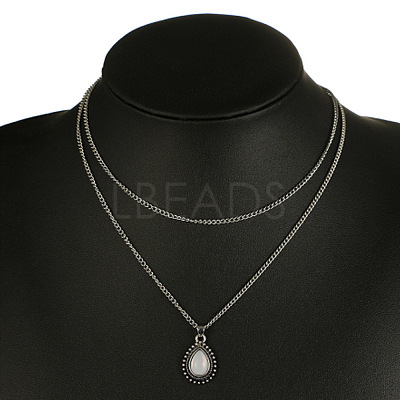 Teardrop Alloy Pave White Resin Pendant Double Layer Necklaces for Women FS-WG4C5DE-01-1