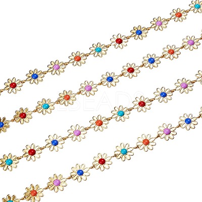 2M Brass Enamel Flower Link Chains CHC-SZ0001-35-1