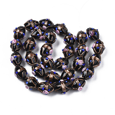 Handmade Gold Sand Lampwork Beads Strands LAMP-N021-40G-1