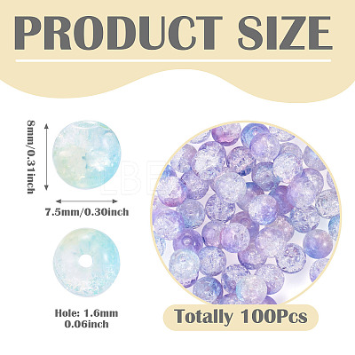100Pcs Crackle Transparent Glass UV Reactive Beads GLAA-TA0004-28B-1