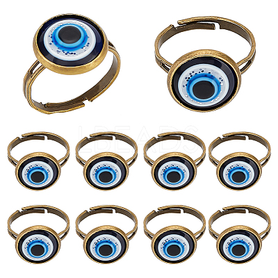 10Pcs Plastic Evil Eye Adjustable Rings Set RJEW-AR0002-04-1