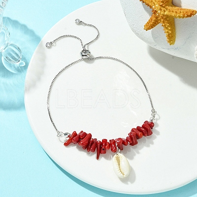 Natural Shell Charms Slider Bracelet BJEW-TA00365-01-1