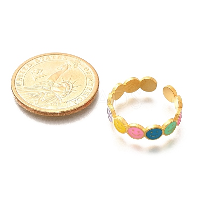 201 Stainless Steel Enamel Open Cuff Ring for Women LS-RJEW-A053-04G-01-1