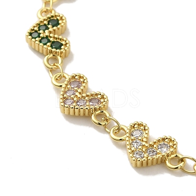 Rack Plating Brass Micro Pave Cubic Zirconia Heart Link Chain Bracelets for Women BJEW-P323-09G-07-1