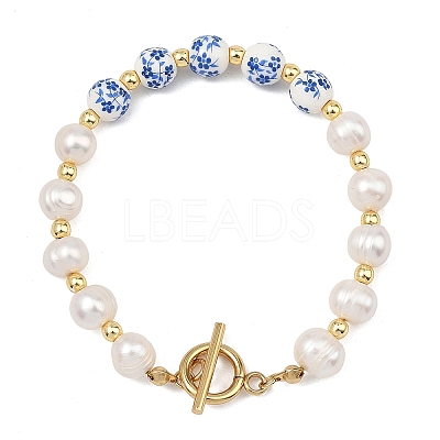 Natural Cultured Freshwater Pearl & Handmade Porcelain & Non-magnetic Synthetic Hematite Beaded Bracelets for Women BJEW-JB13964-1