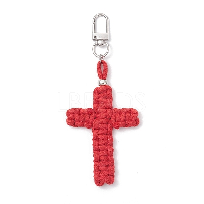 Cross Cotton Threads Pendants Decorations HJEW-TA00398-04-1