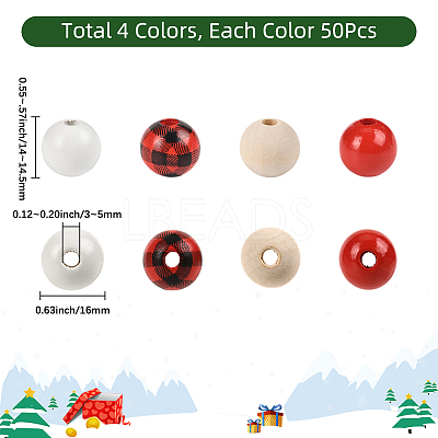 200Pcs 4 Colors Painted Natural Wood Beads WOOD-SP0001-65-1
