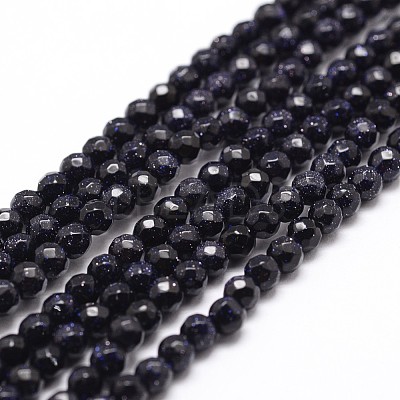 Synthetic Blue Goldstone Beads Strands G-D840-14-6mm-1