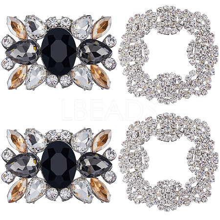 4Pcs 2 Style Alloy Rhinestone Shoe Buckle Clips AJEW-GF0008-65-1