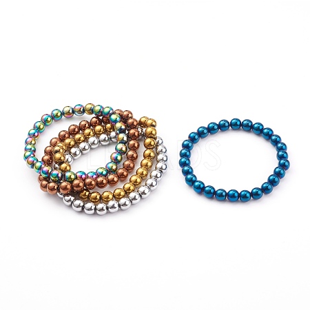 Non-magnetic Synthetic Hematite Beads Stretch Bracelets BJEW-JB05926-1