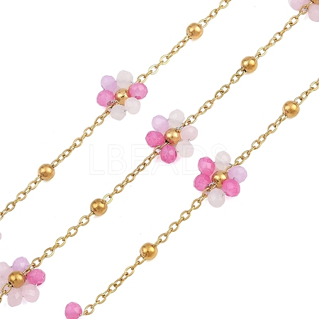 Glass & 304 Stainless Steel Cable Chain Beaded Chains SA-CBAD321-03D-1