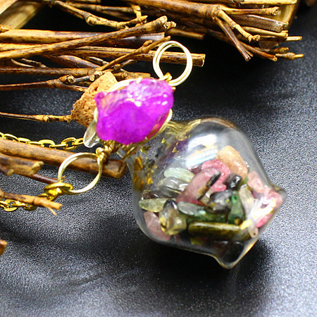 Natural Tourmaline Chips Perfume Bottle Necklace BOTT-PW0008-01B-1