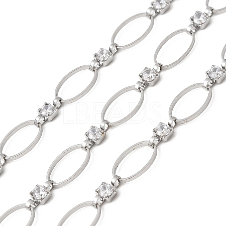 Handmade Brass Pave Clear Cubic Zirconia Oval Link Chains CHC-G027-02P-1