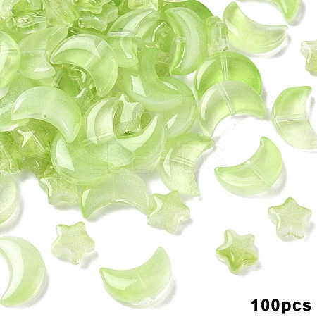 100Pcs 2 Styles Transparent Spray Painted Glass Beads GLAA-YW0005-14A-1
