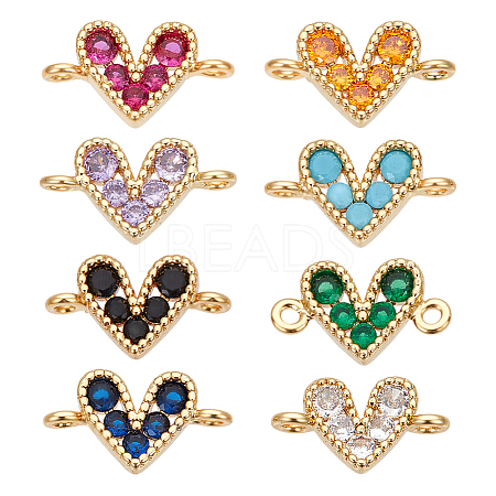 8Pcs 8 Colors Brass Pave Cubic Zirconia Coonector Charms KK-BC0015-60-1