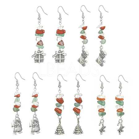 Christmas Theme Tibetan Style Alloy Dangle Earrings with Brass Pins EJEW-JE05307-1