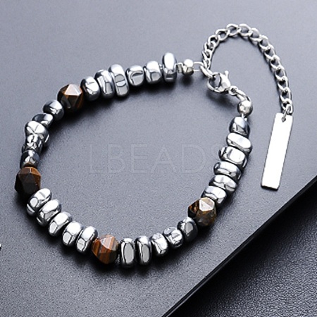 Natural Tiger Eye & Stainless Steel Nugget Beaded Bracelets WG37350-01-1