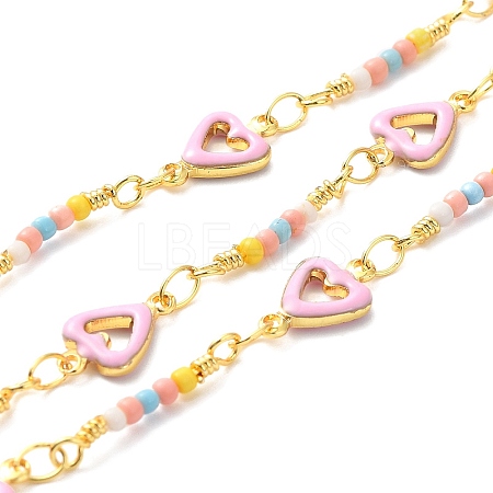 Handmade Brass Enamel Heart Link Chains CHC-M024-25G-03-1
