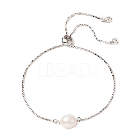 Oval Natural Pearl Beaded Slider Bracelet BJEW-JB09315-01-1