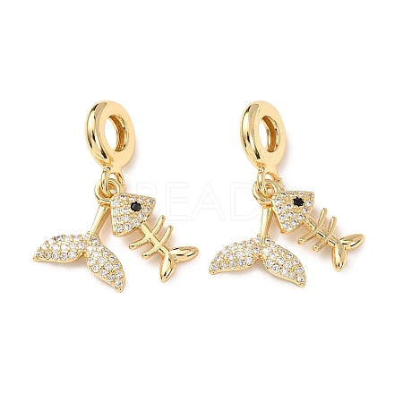 Ocean Brass Micro Pave Clear Cubic Zirconia European Dangle Charms KK-H278-03G-02-1