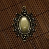 20x30mm Transparent Glass Cabochon Covers and Oval with Flower Zinc Alloy Pendant Cabochon Settings DIY-X0157-AB-NR-2