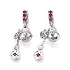 Brass Micro Pave Deep Pink Cubic Zirconia European Dangle Charms KK-N287-18P-1