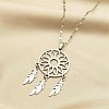 Non-Tarnish Woven Net/Web with Feather 304 Stainless Steel Pendant Necklaces for Women NJEW-G087-02P-1