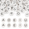 50Pcs 5 Style White Flat Round with Black Letter Silicone Beads SIL-TA0001-49-2