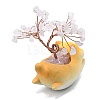 Natural Rose Quartz Chips Tree of Life Decorations with Cat Display Decorations DJEW-K025-03B-2