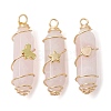 3Pcs 3 Styles Natural Rose Quartz Copper Wire Wrapped Pointed Pendants PALLOY-JF02460-01-1