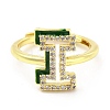 Mixed Color Enamel Initial Letter Adjustable Ring with Clear Cubic Zirconia RJEW-P045-01G-I-2