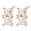 Brass Pave Clear Cubic Zirconia Rectangle Stud Earrings for Women EJEW-G362-08KCG-1