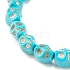 2Pcs 2 Style Synthetic Turquoise(Dyed) Skull Stretch Bracelets Set BJEW-JB08068-5