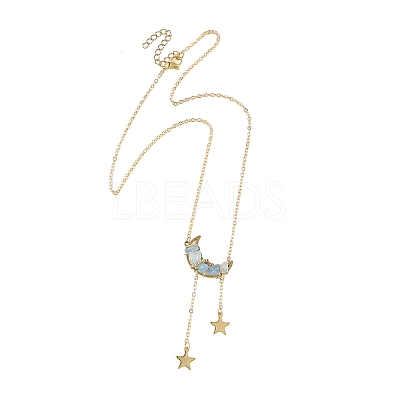 Natural Aquamarine Chip Beads Moon Pendant Brass Cable Chain Necklaces for Women NJEW-TA00257-04-1