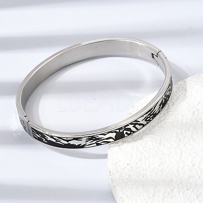 304 Stainless Steel Black Enamel Skin Print Hinged Cuff Bangles for Women SA-CBAC920-04P-1