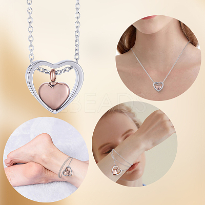 1Pc 304 Stainless Steel Heart Pendant Urn Ashes Necklaces NJEW-CN0001-19RGP-1