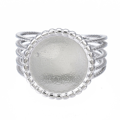 Non-Tarnish 304 Stainless Steel Open Cuff Finger Ring Cabochon Settings STAS-T060-06P-1