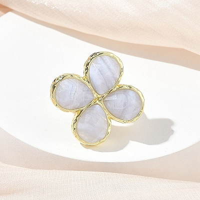 Natural Blue Lace Agate Faceted Adjustable Finger Rings for Women RJEW-A092-01G-09-1